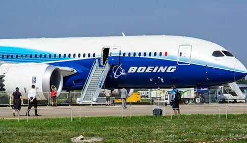 Boeing 787 Dreamliner on display at an airfield