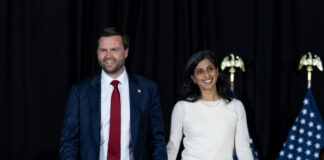 JD Vance, the US Vice President, alongside his wife, Usha Chilukuri Vance
