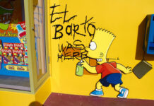 Simpsons Writer’s CRAZY 2028 White House Move! Graffiti of Bart Simpson writing El Barto was here on a yellow wall