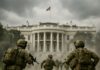 NATO Bomb Plot Claim Stuns Summit Soldiers advancing towards the White House during a military operation