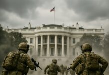 NATO Bomb Plot Claim Stuns Summit Soldiers advancing towards the White House during a military operation