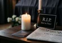 Record-Low Deaths, Troubling Twist A candle and memorial card on a table with a newspaper featuring obituaries